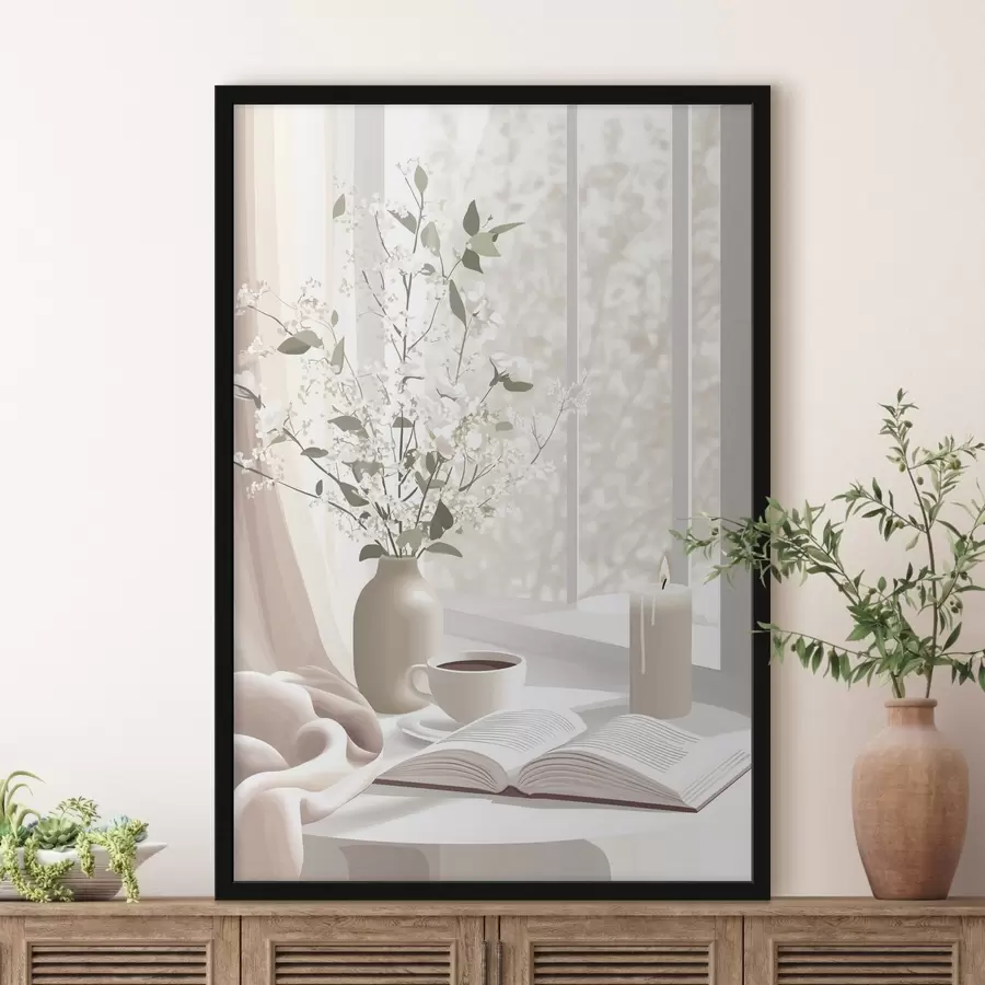 carta da parati Mattinata di primavera con caffè e fiori, colori tenui e pastello nr. f44015