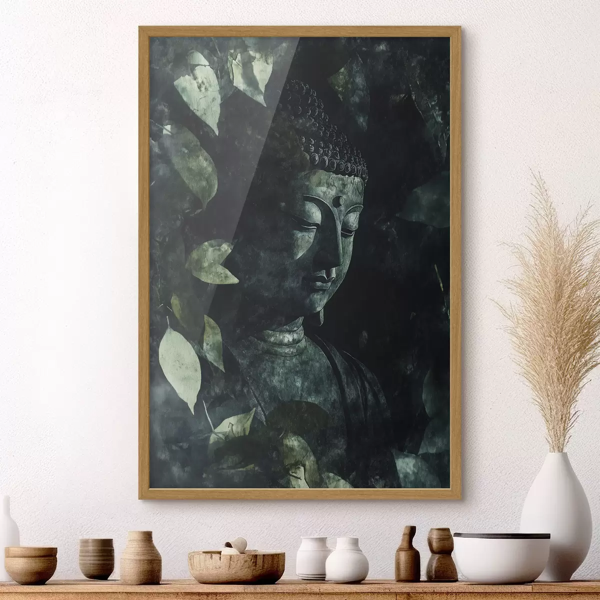 Poster Buddha tra le foglie f44029