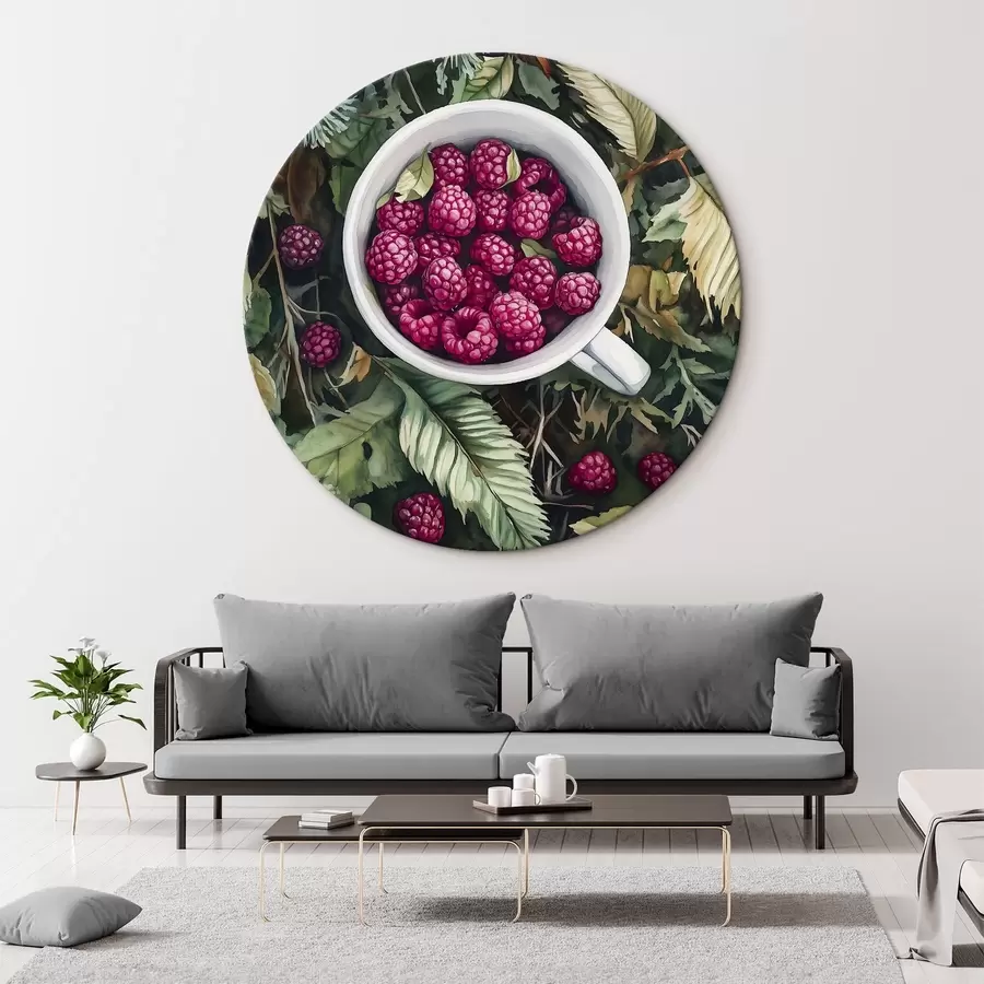 carta da parati Lamponi succosi nel bosco, rustico, foglie, stile acquerello nr. r44023