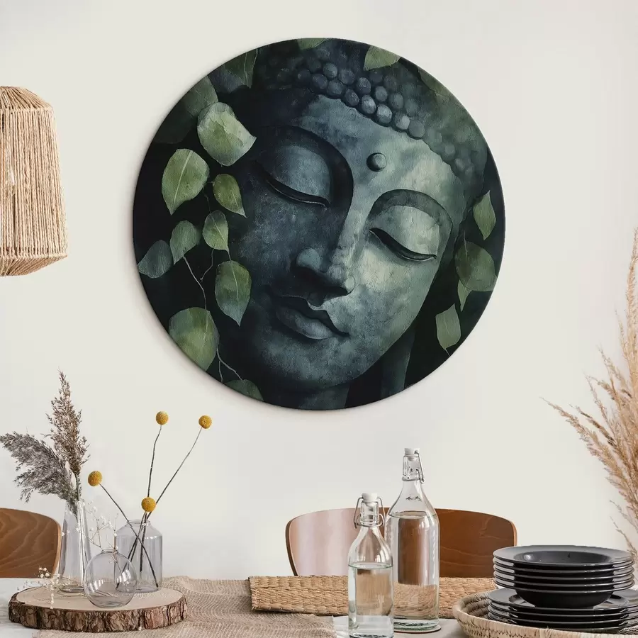 carta da parati Buddha con gli occhi chiusi, meditazione, colori verdi nr. r44030