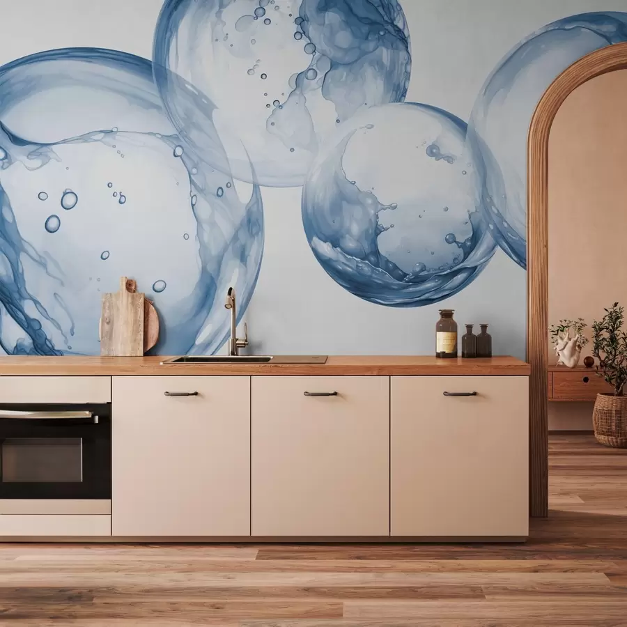 carta da parati Bolle d'acqua imitazione acquerello, tonalità blu nr. w03736v1