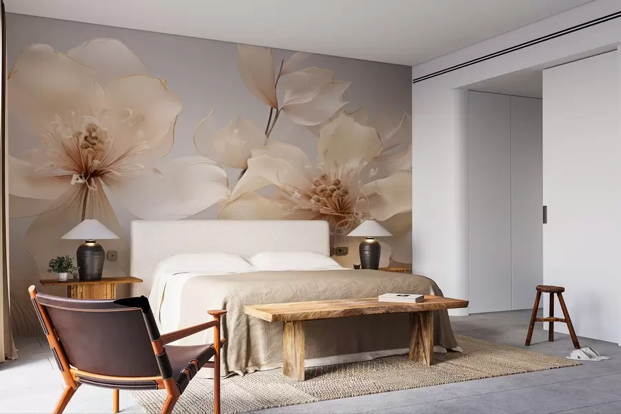 Carta da parati Floreale Fiori d'aria beige dai toni tenui n. w09016