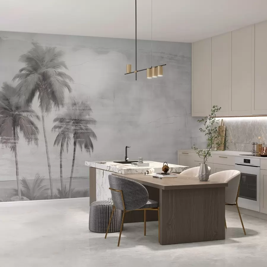 Carta da parati nature Sogno tropicale, palme, nuvole, cielo, mare, texture 