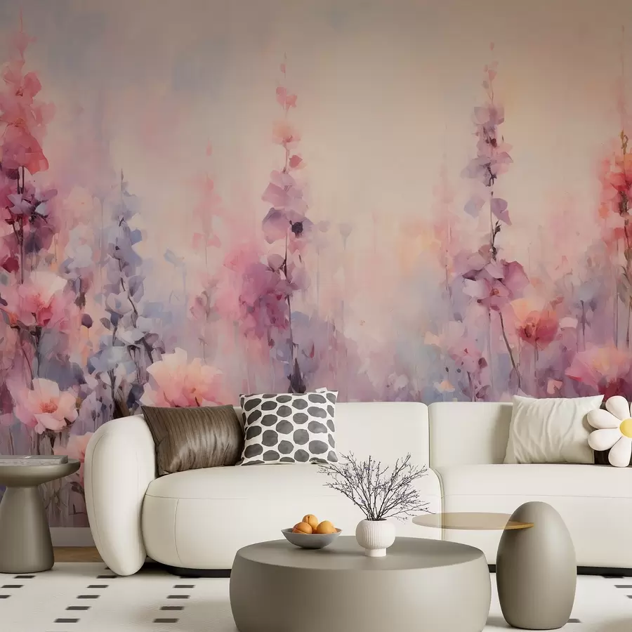 carta da parati Fiori di campo colorati in stile acquerello: lillà, papaveri, margherite nr. w09038