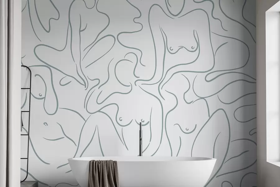 carta da parati Disegno a linee di sagome anatomiche, astrazione, colore blu nr. w03755v1