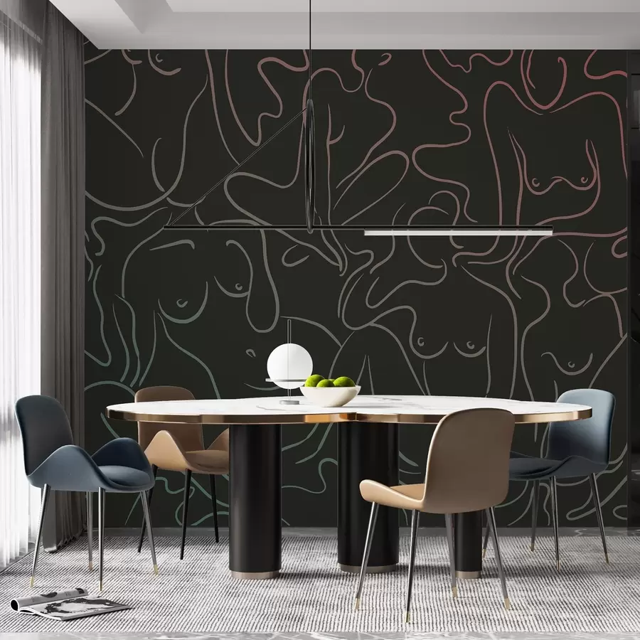 carta da parati Disegno di linea sagome anatomiche, astrazione, sfondo scuro nr. w03755v2