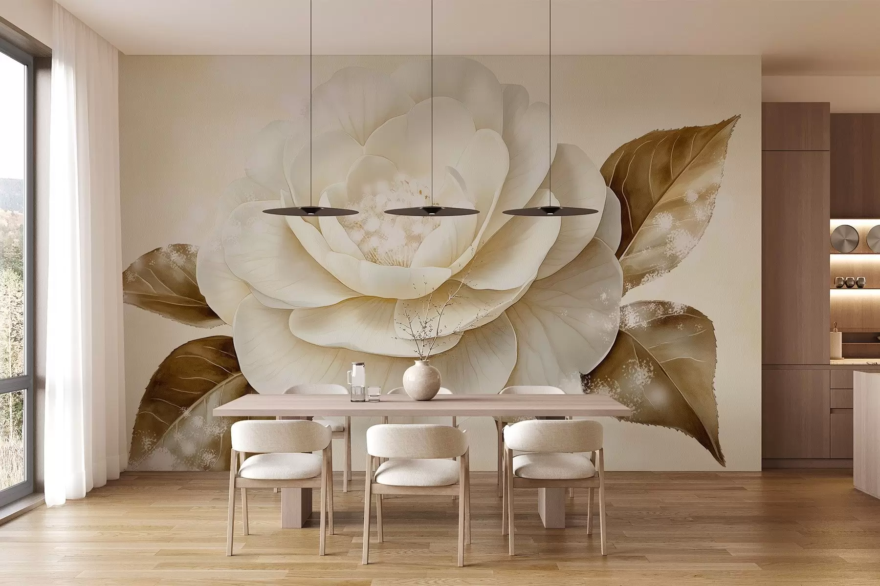 Carta da parati Floreale Bellissimo fiore di peonia nei colori beige n. w03757