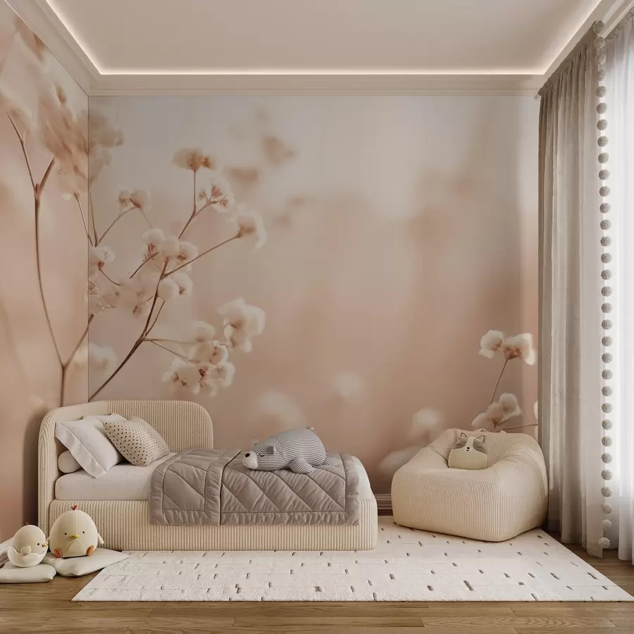 Carta da parati Floreale Delicati fiori secchi color crema sfocati su uno sfondo caldo n. w03793