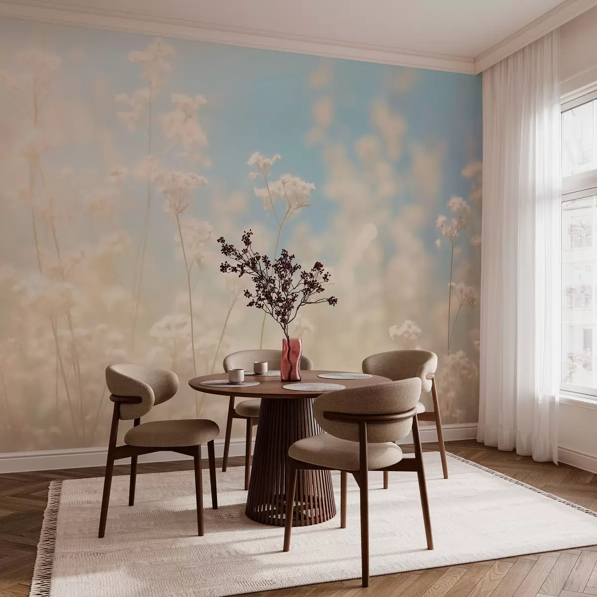 carta da parati Delicato campo di fiori secchi alla luce sfocata del sole nr. w03801