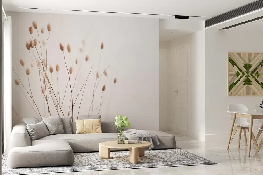 Carta da parati Floreale Rami minimalisti con spighette su sfondo bianco n. w03805