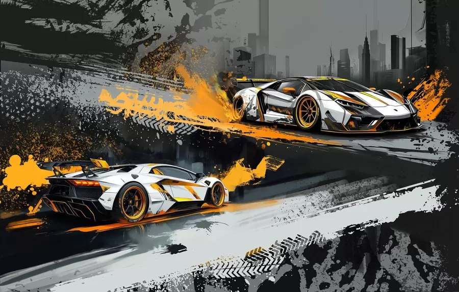 Carta da parati Tecnica e trasporto stile hard grange, auto sportive espressive e dinamiche n. w03721