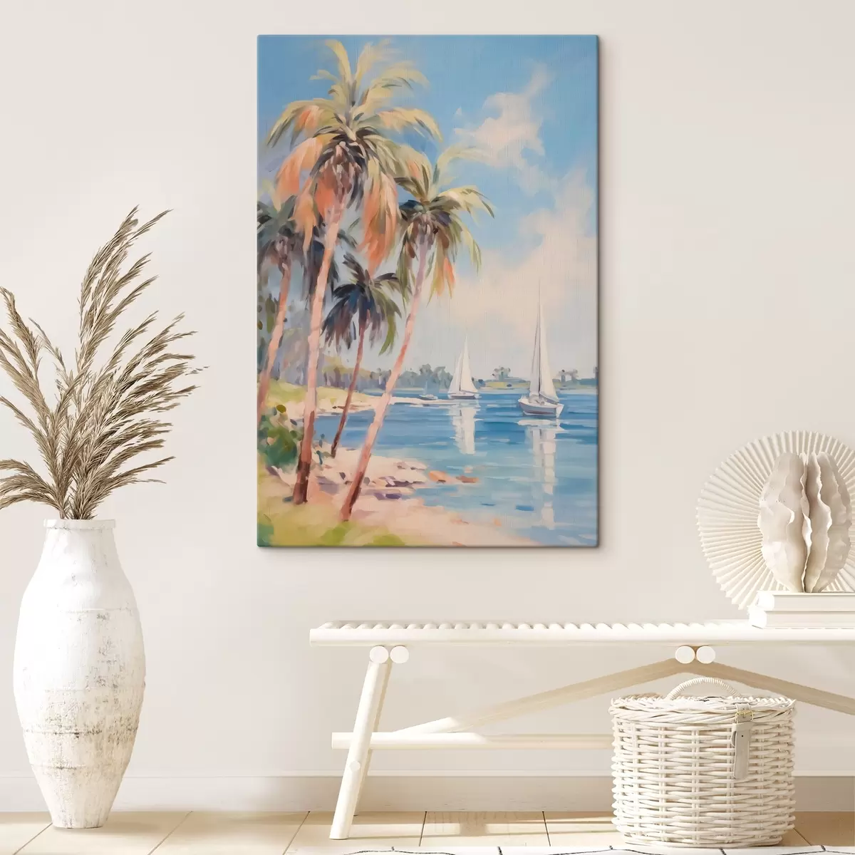 carta da parati Palme in riva al mare imitazione della pittura nr. s44122