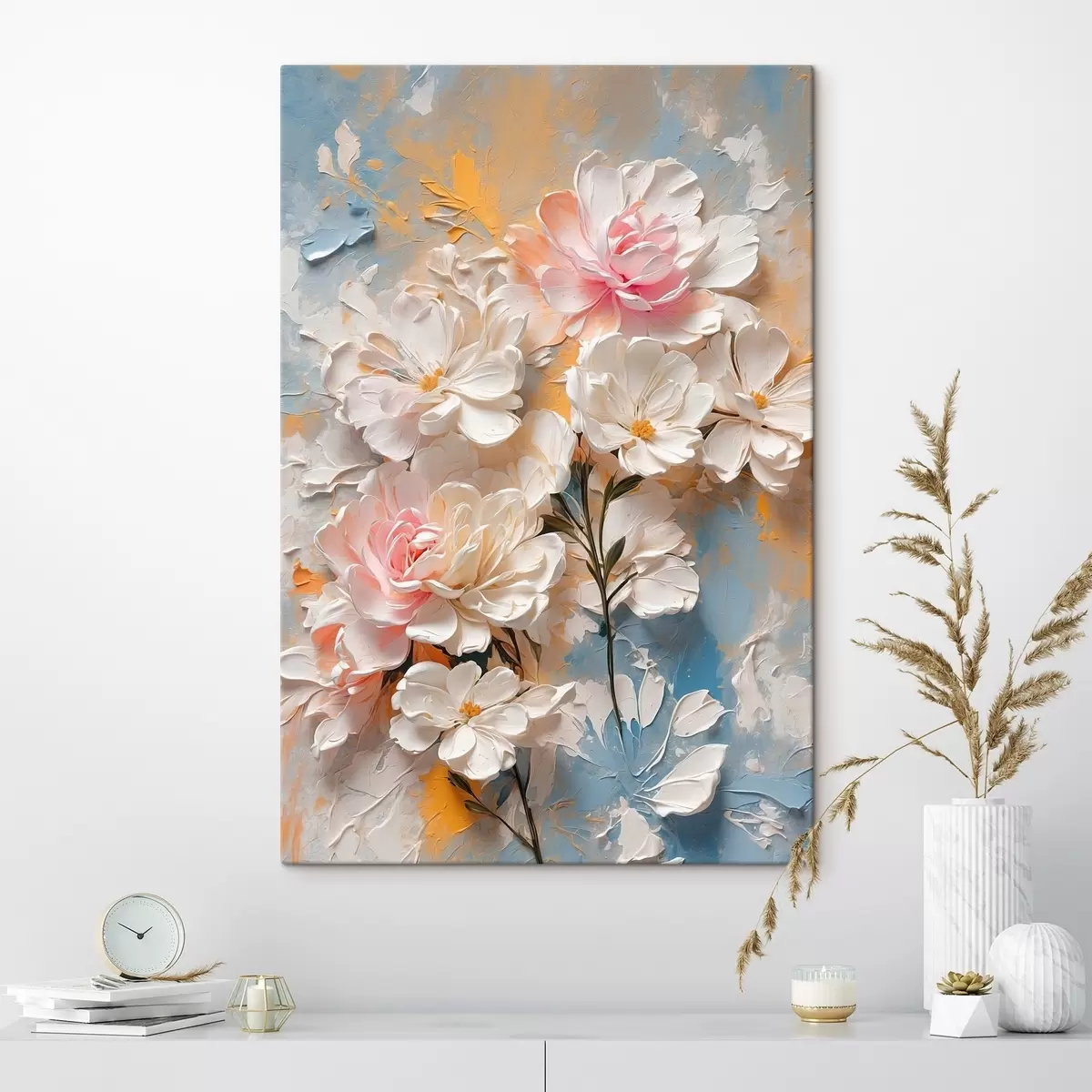 carta da parati Fiori bianchi e rosa su sfondo astratto nr. s44066