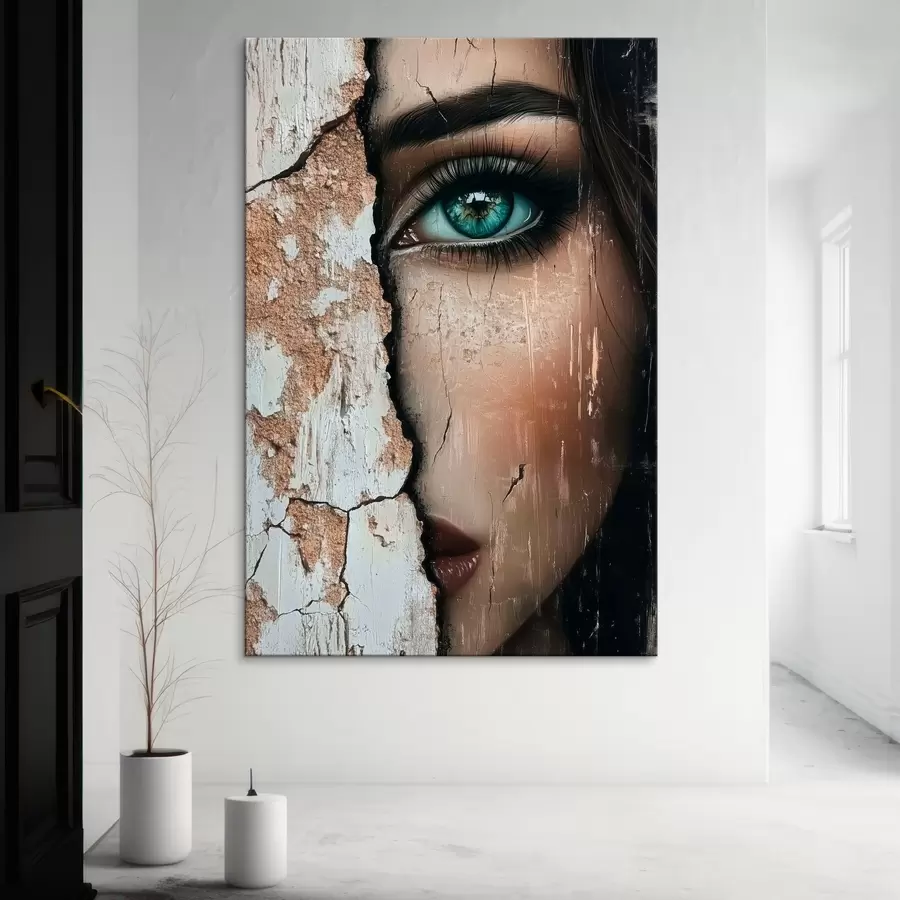 carta da parati Volto di ragazza dietro un vecchio muro nr. s44069