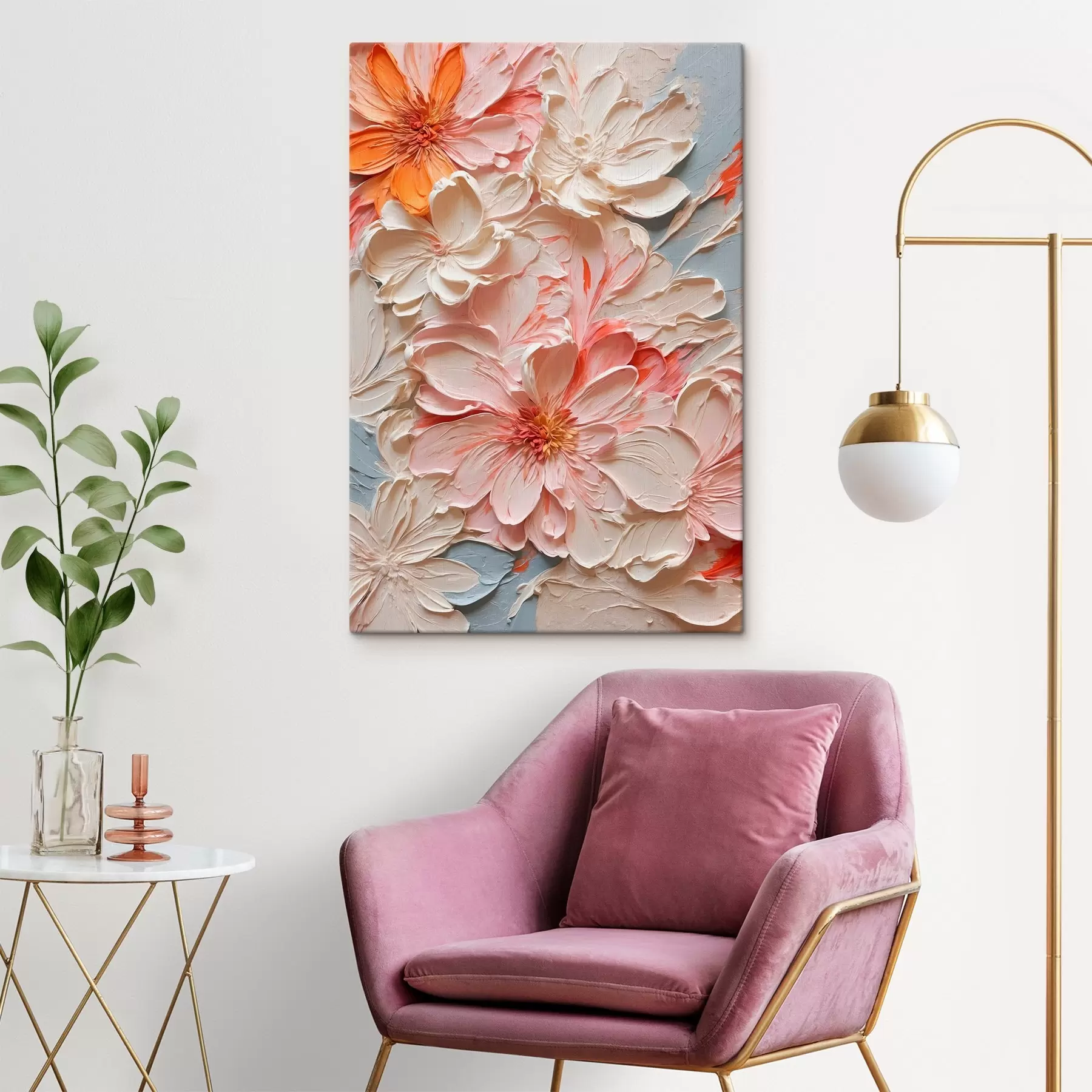 carta da parati Fiori bianchi e rosa su sfondo blu in stile pittura ad olio nr. s44074