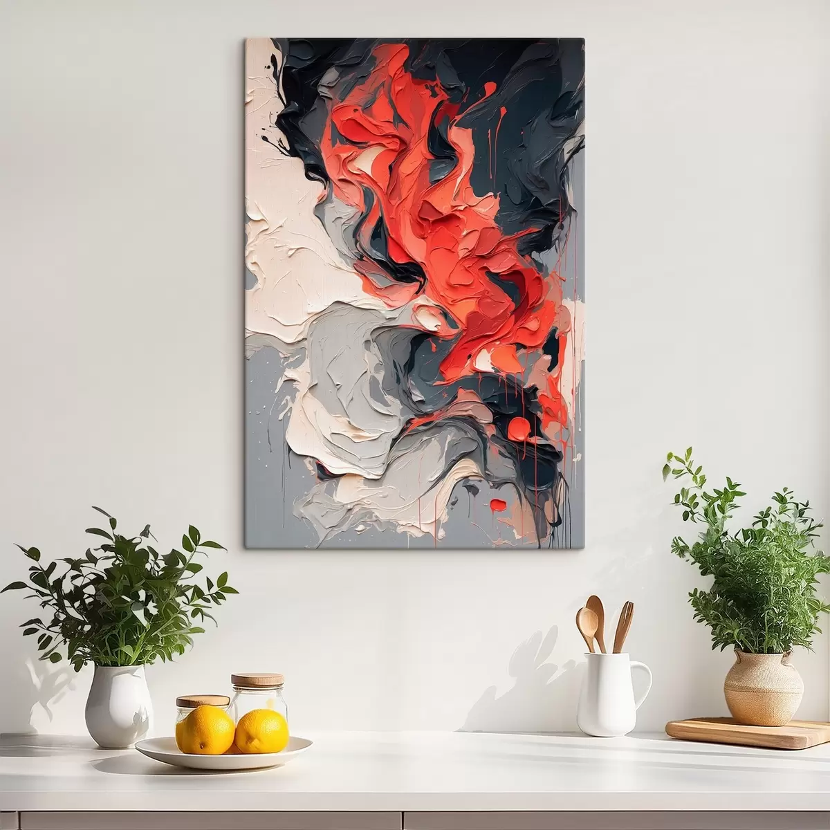 carta da parati Pittura ad olio astratta con colori rosso, nero e grigio nr. s44079