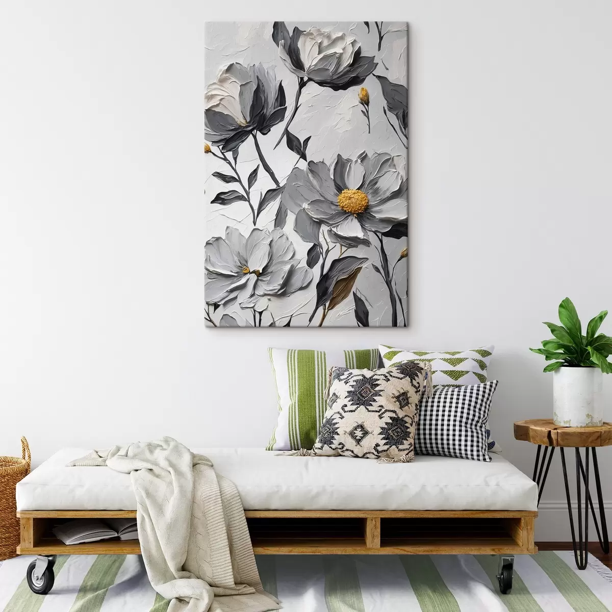 carta da parati Fiori grigi su sfondo grigio in stile pittura ad olio nr. s44080