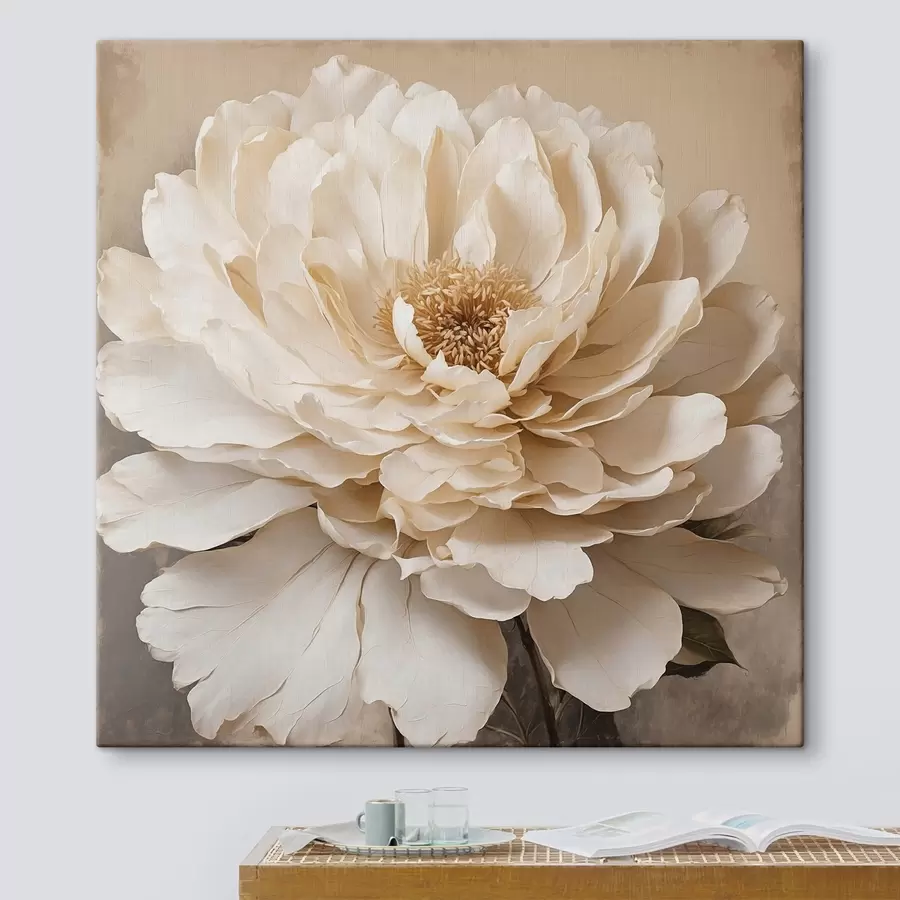 carta da parati Fiore bianco su sfondo beige nr. s44094