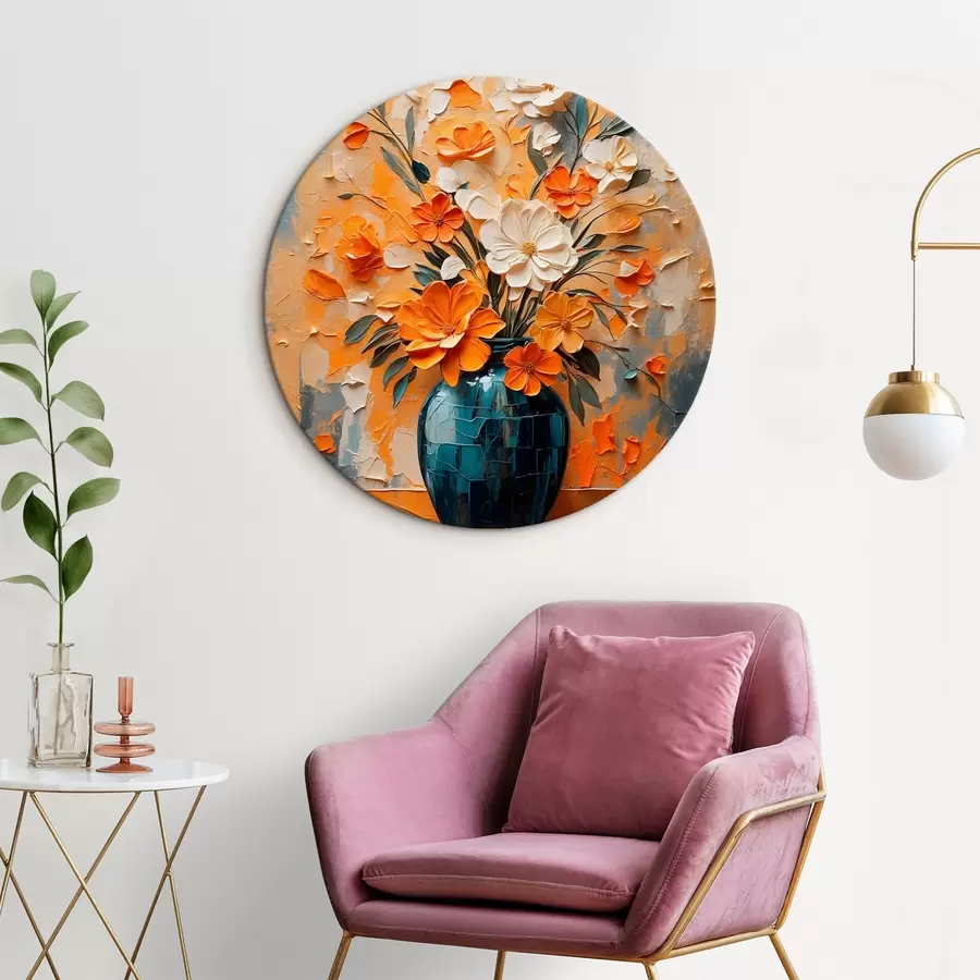 carta da parati Fiori bianchi e arancioni in vaso in stile pittura ad olio nr. r44059