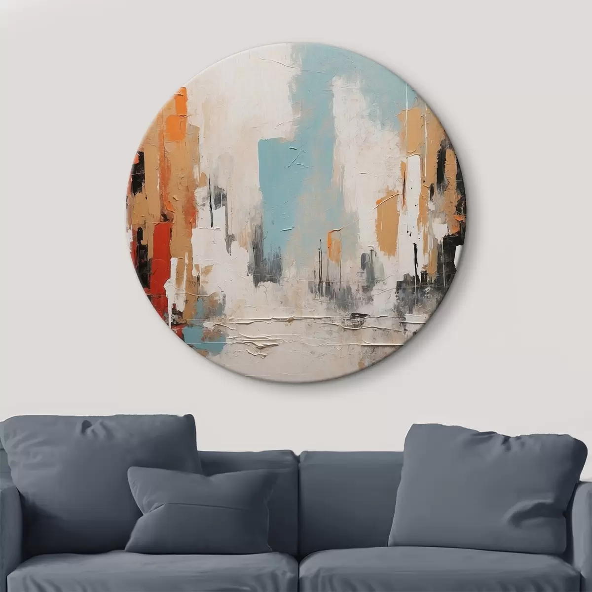 Quadri rotondi Città astratta in stile pittura ad olio r44061