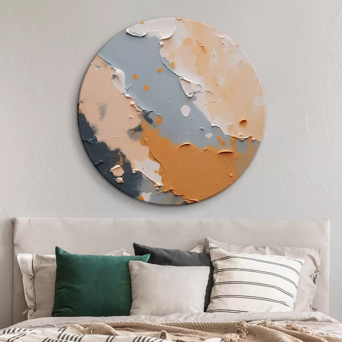 Quadri rotondi Pittura astratta con colori bianchi, gialli e blu r44064