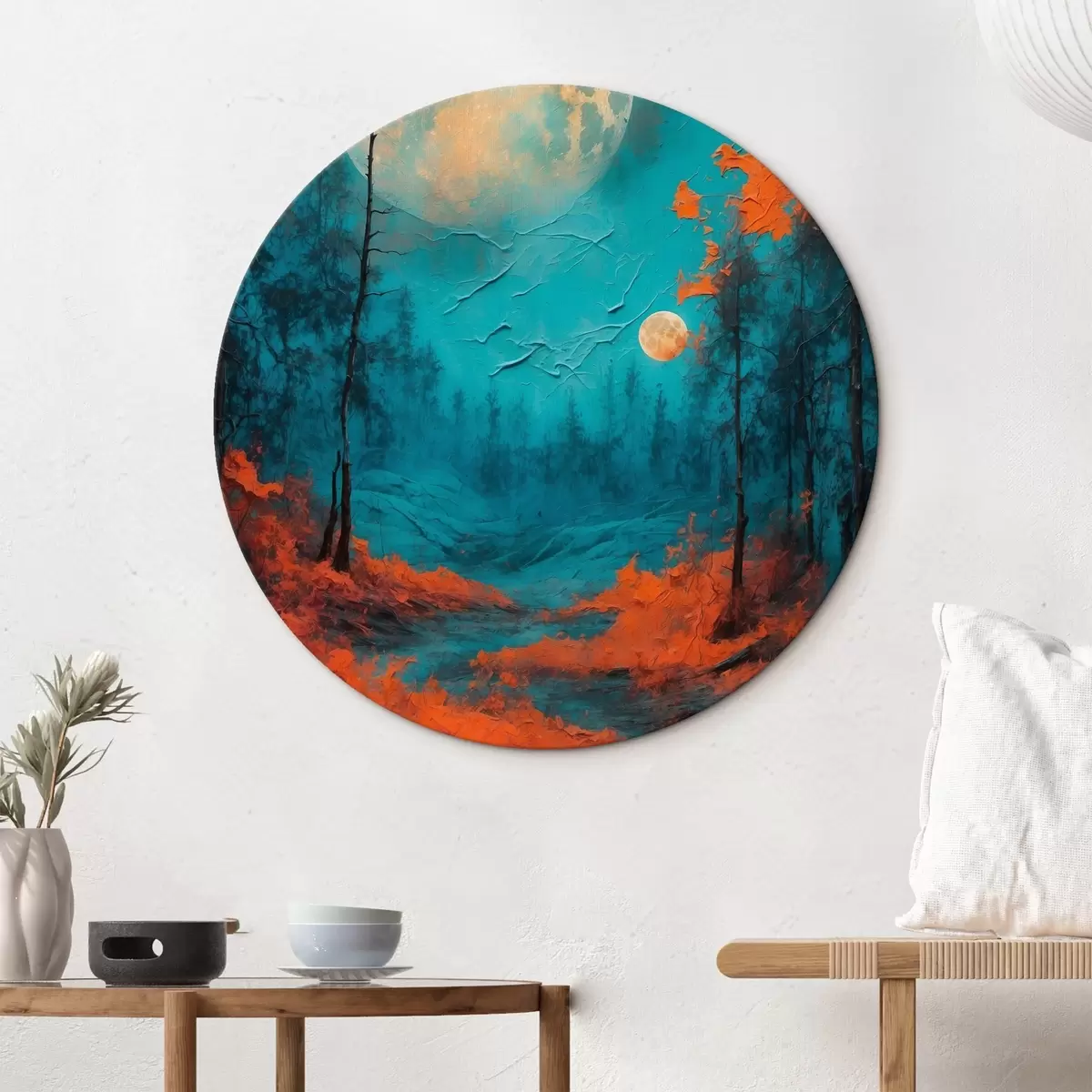 Quadri rotondi Foresta nera in luna nera in stile pittura ad olio r44063