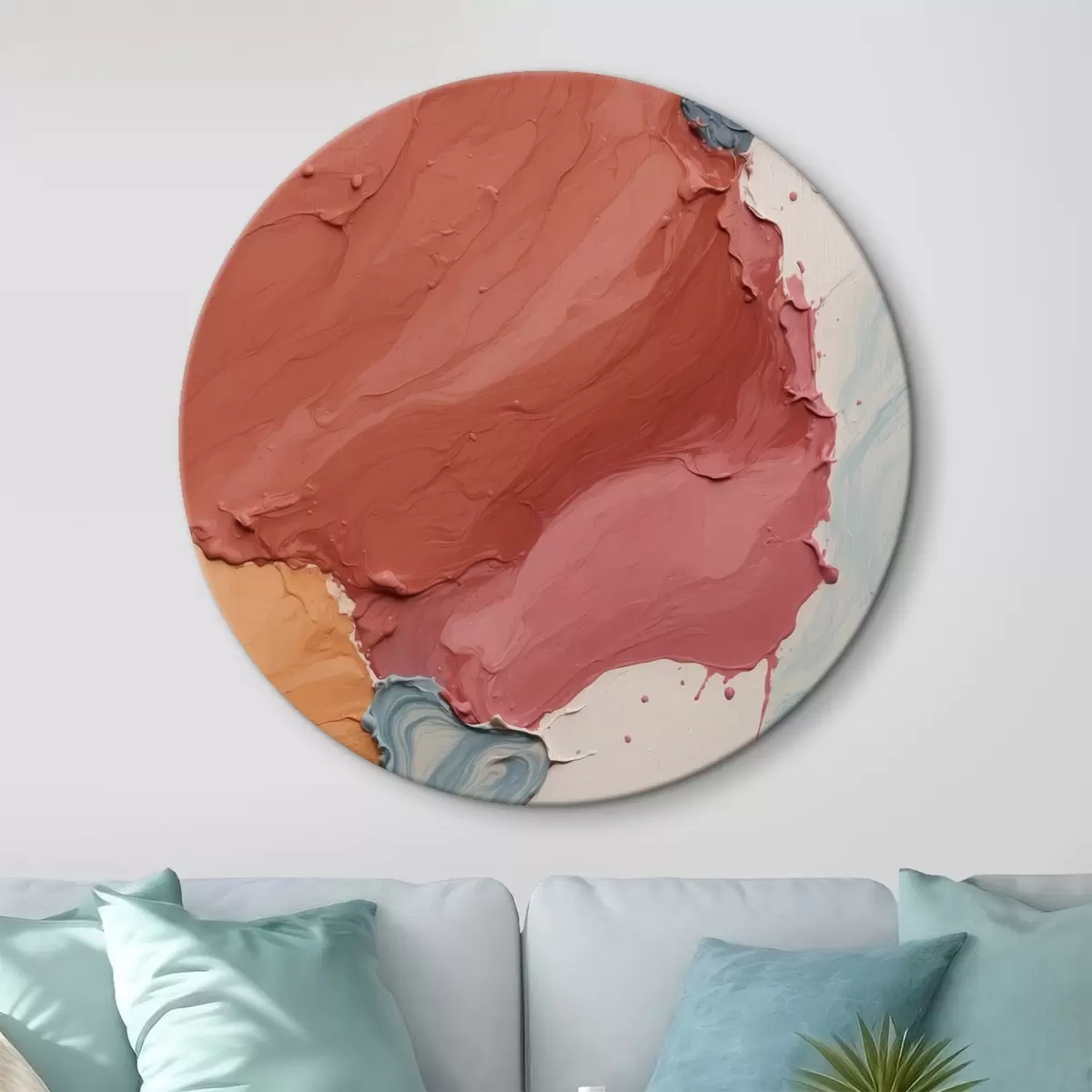 Quadri rotondi Pittura ad olio astratta con colori rossi, gialli e blu r44068