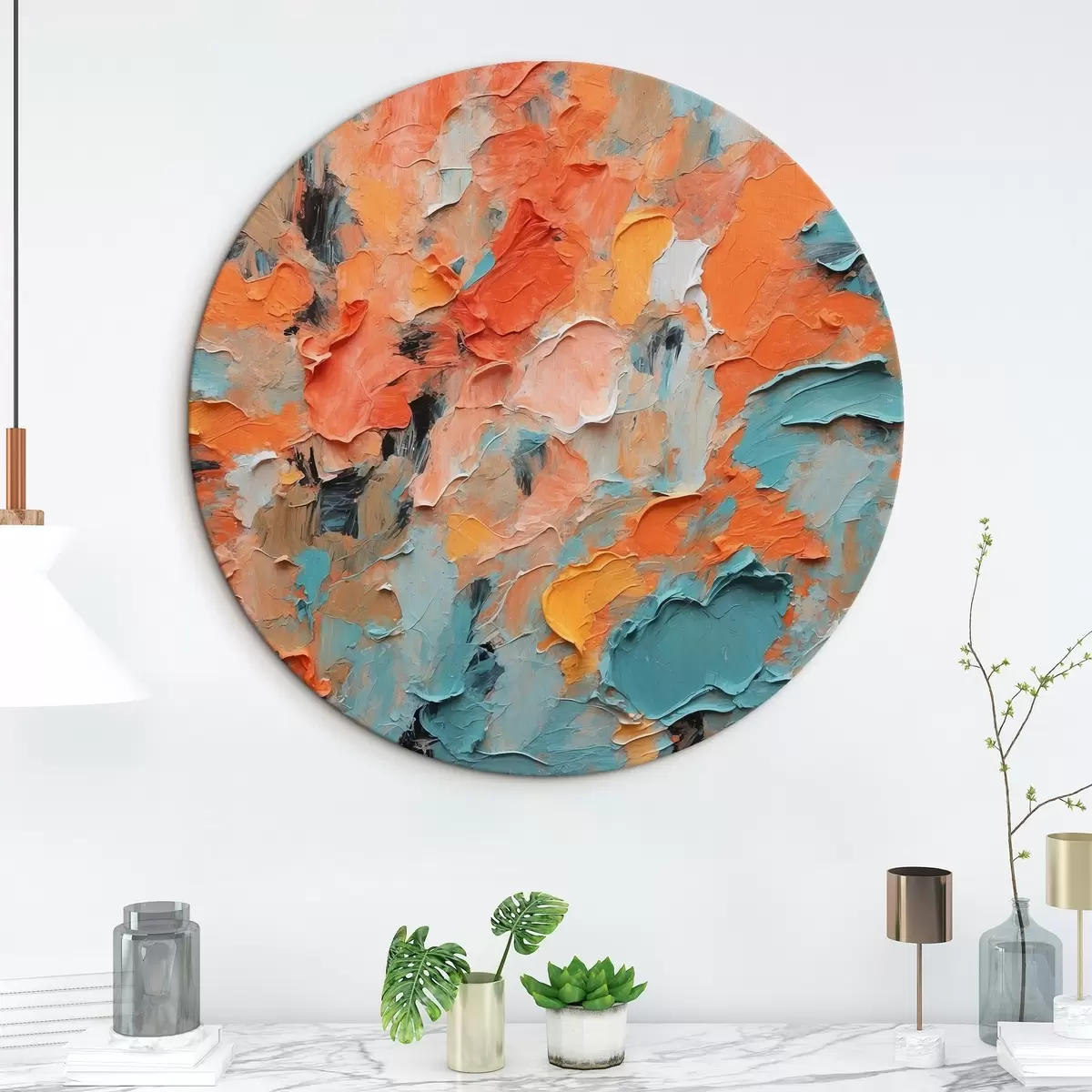 Quadri rotondi Pittura ad olio astratta con diversi colori r44072