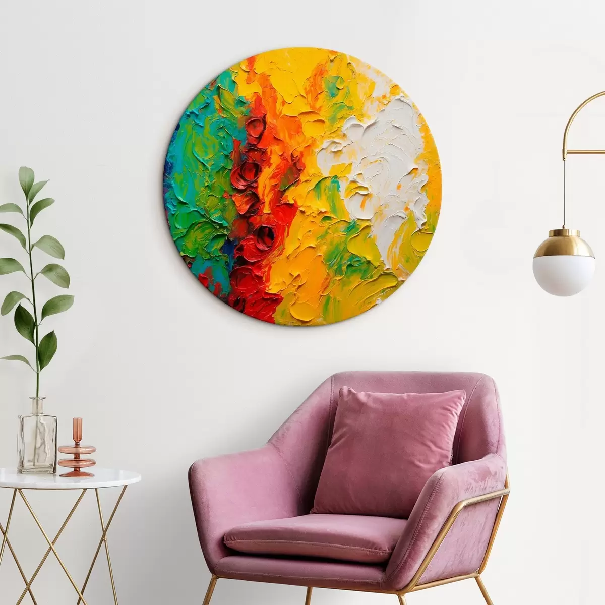 Quadri rotondi Pittura ad olio astratta con i colori dell'arcobaleno r44073