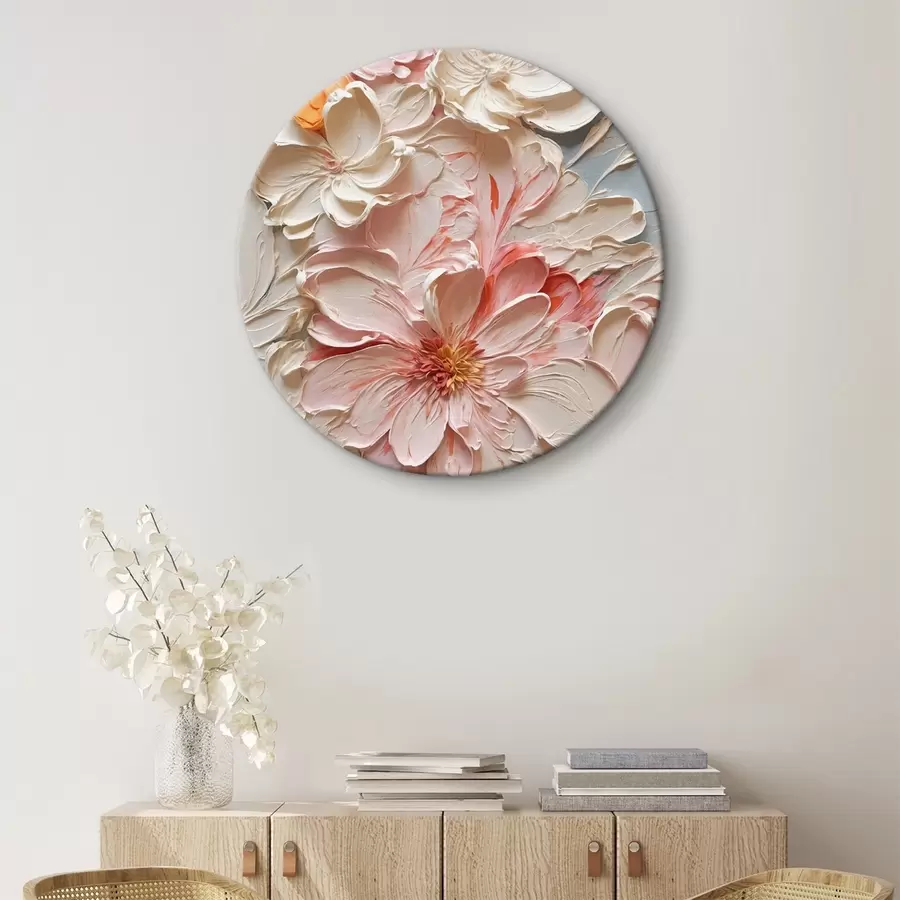 carta da parati Fiori bianchi e rosa su sfondo blu in stile pittura ad olio nr. r44074