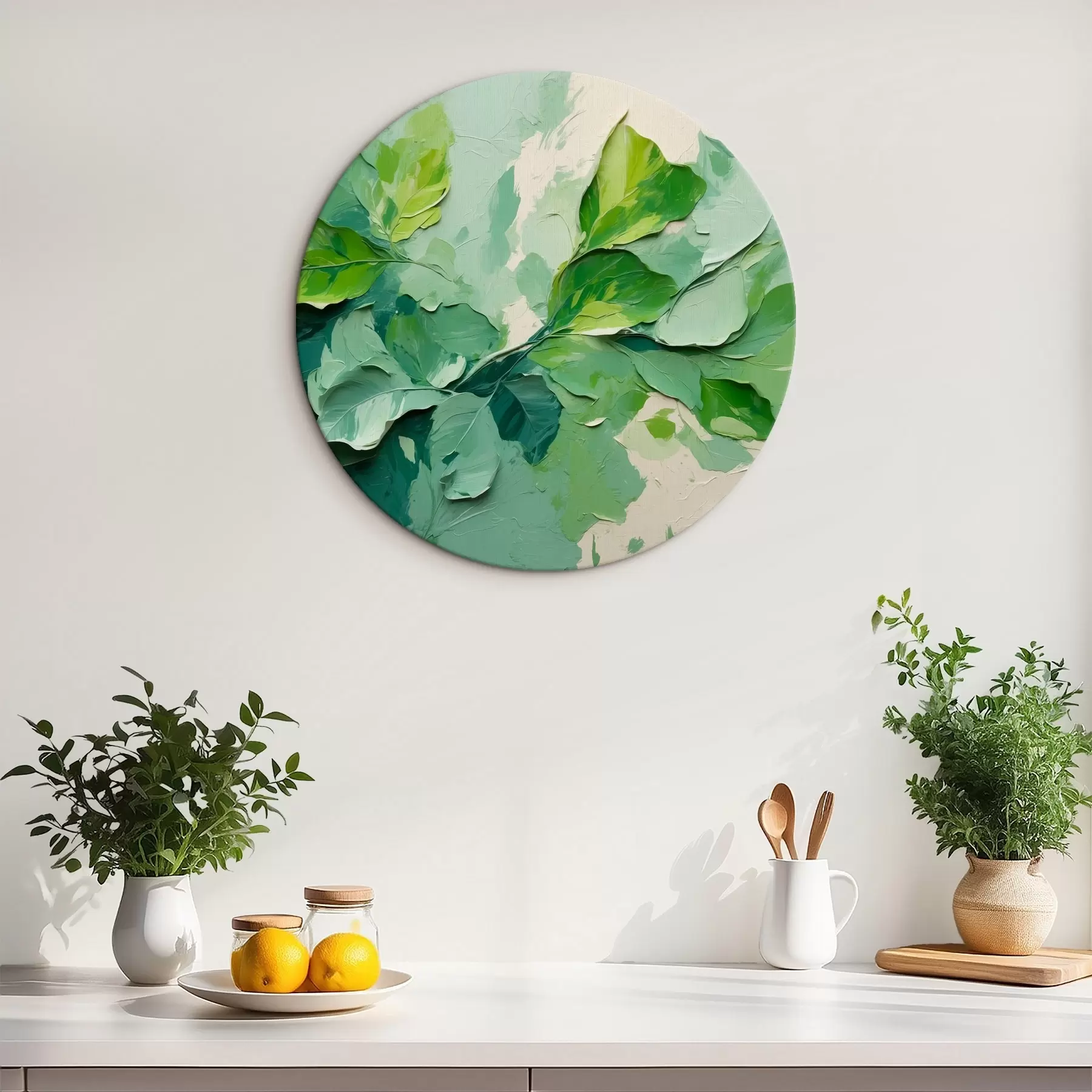 carta da parati Ramo con foglie verdi in stile pittura ad olio nr. r44075