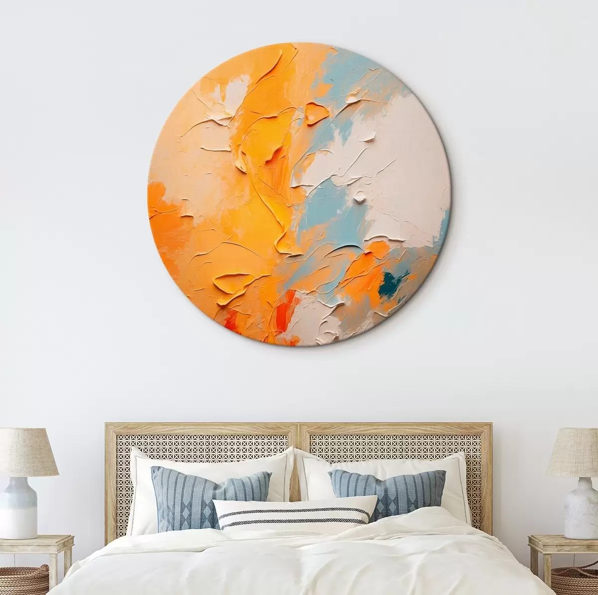 Quadri rotondi Pittura ad olio astratta con colori gialli e blu r44077