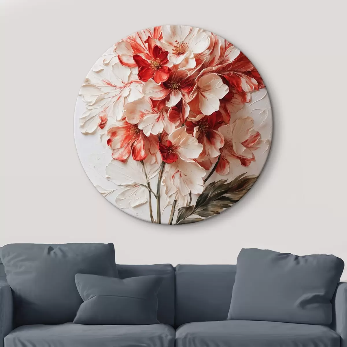 Quadri rotondi Fiori rossi e bianchi in stile pittura ad olio r44090