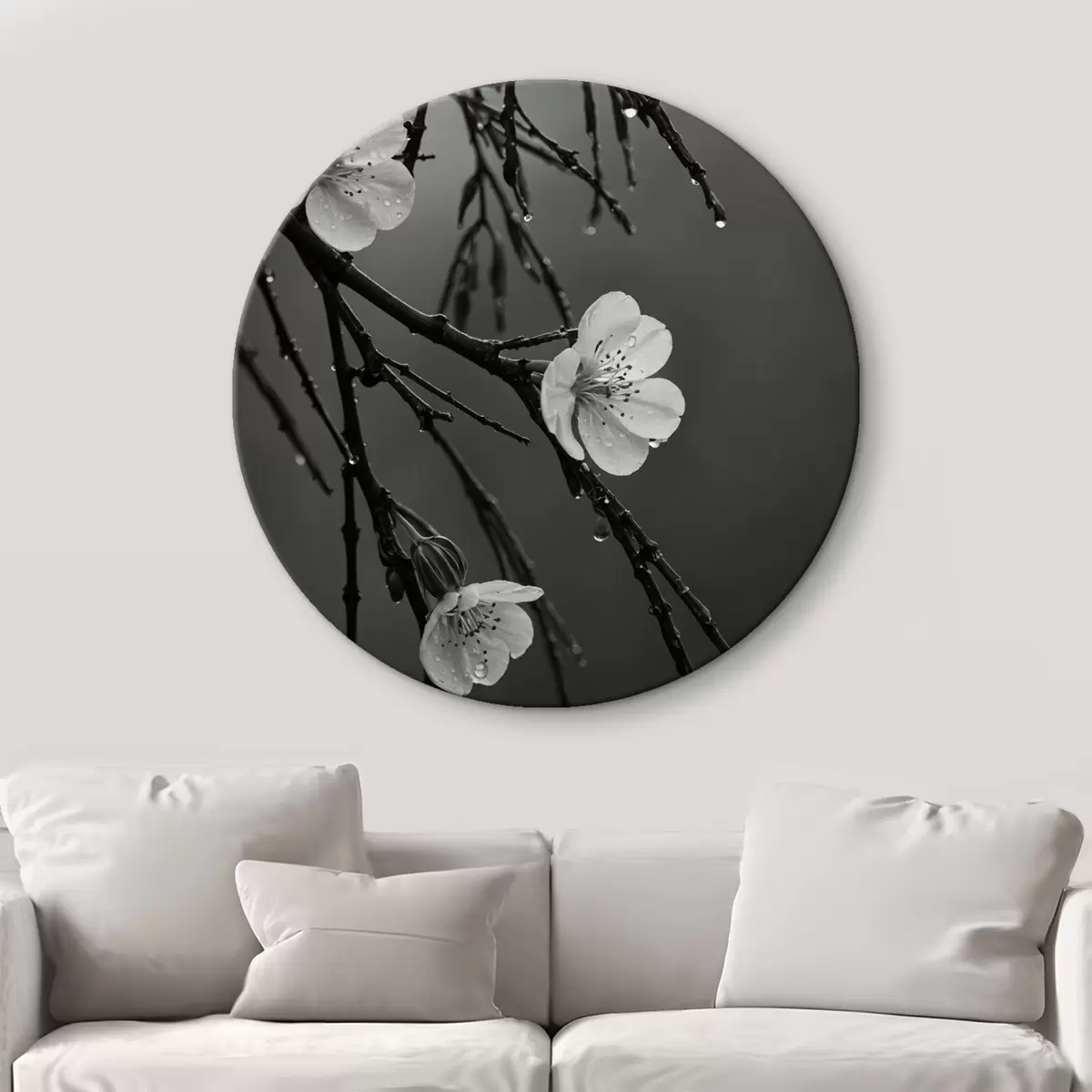 Quadri rotondi Fiori sui rami dopo la pioggia r44098