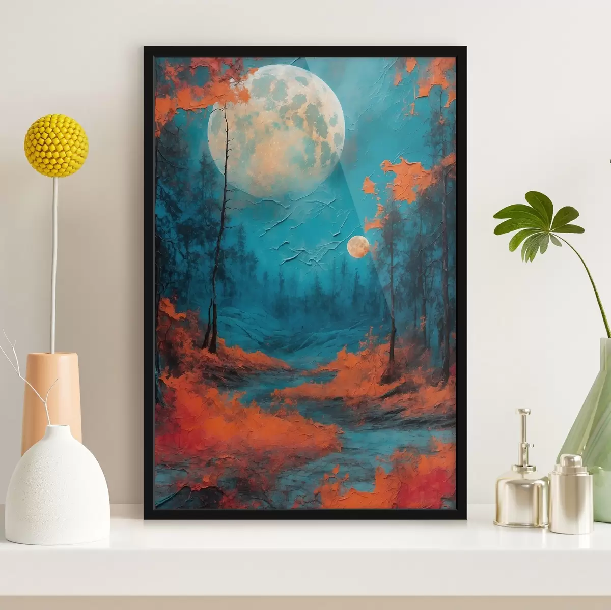 Poster Foresta nera in luna nera in stile pittura ad olio f44063