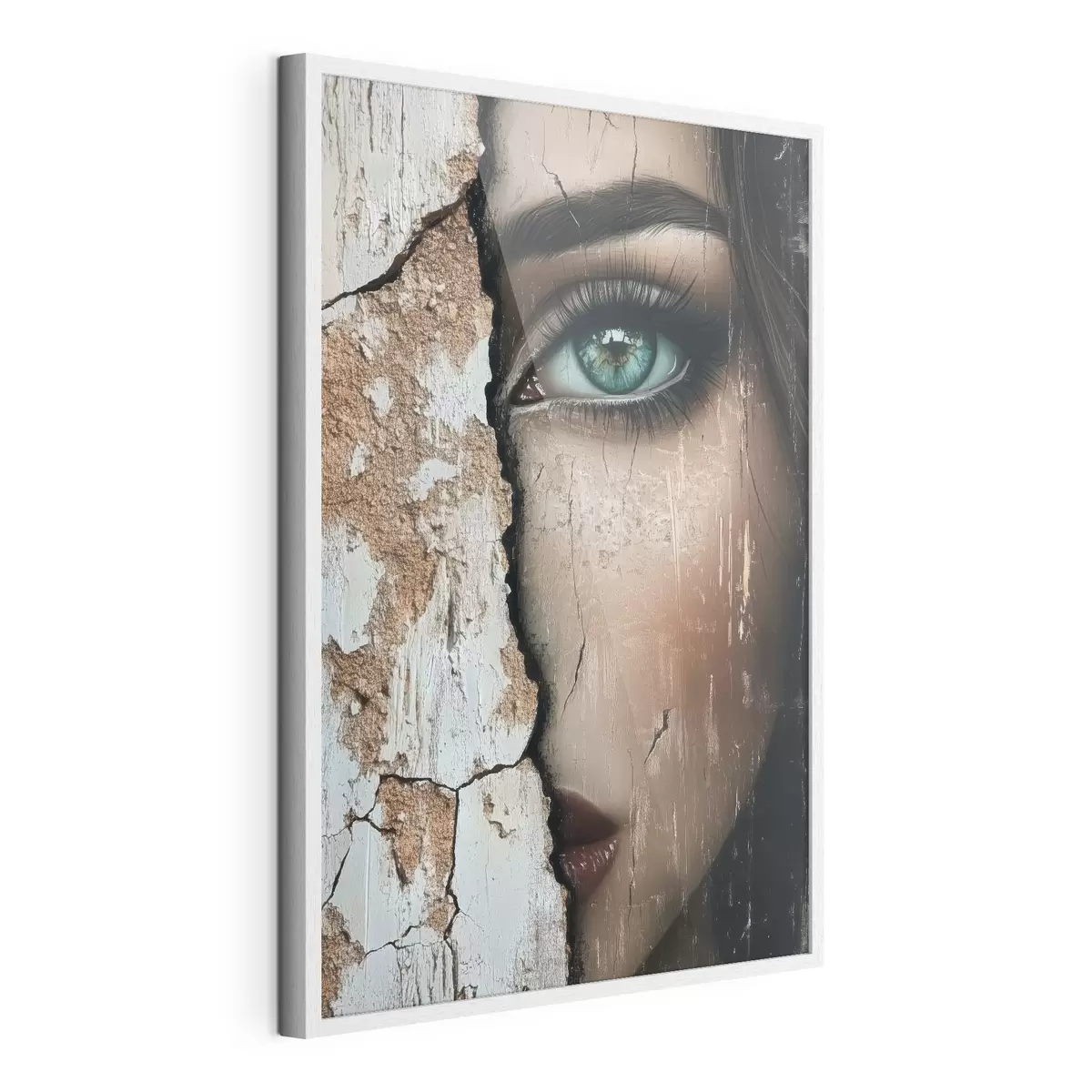 Poster Volto di ragazza dietro un vecchio muro f44069
