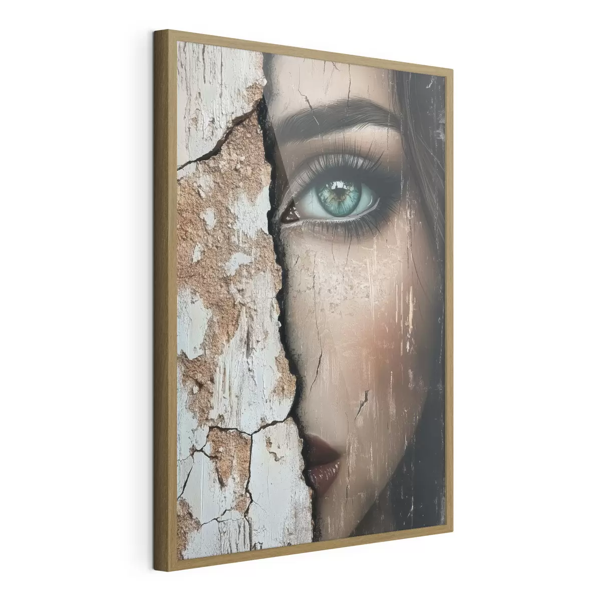 Poster Volto di ragazza dietro un vecchio muro f44069