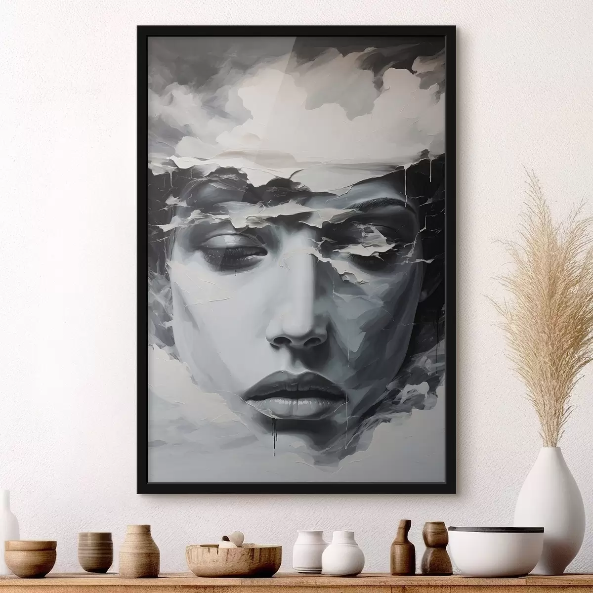 Poster Volto femminile astratto in stile pittura acrilica f44070