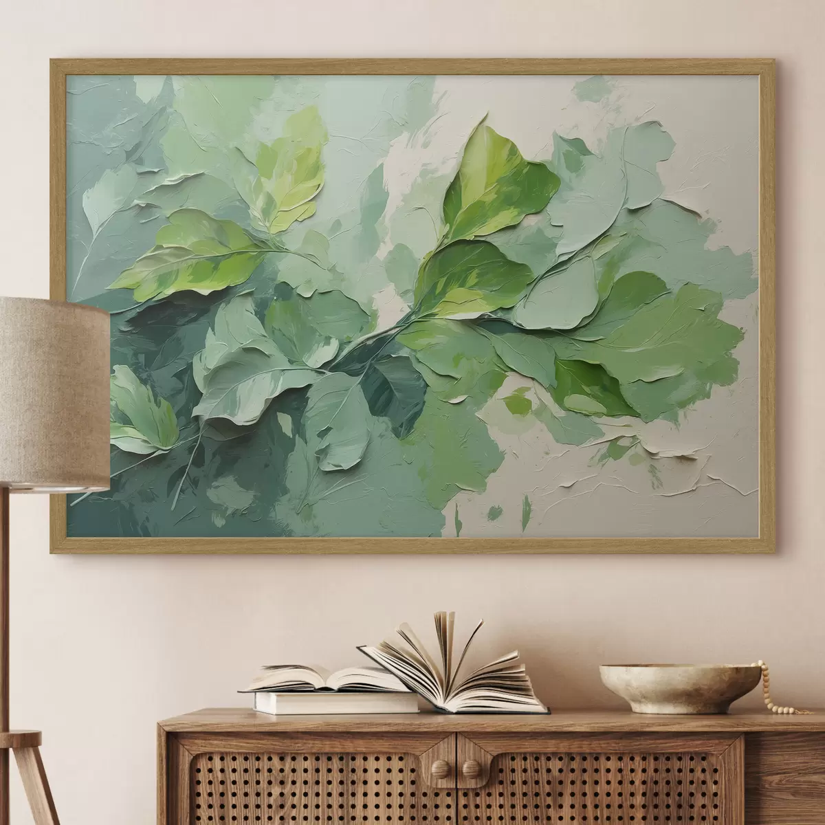 Poster Ramo con foglie verdi in stile pittura ad olio f44075