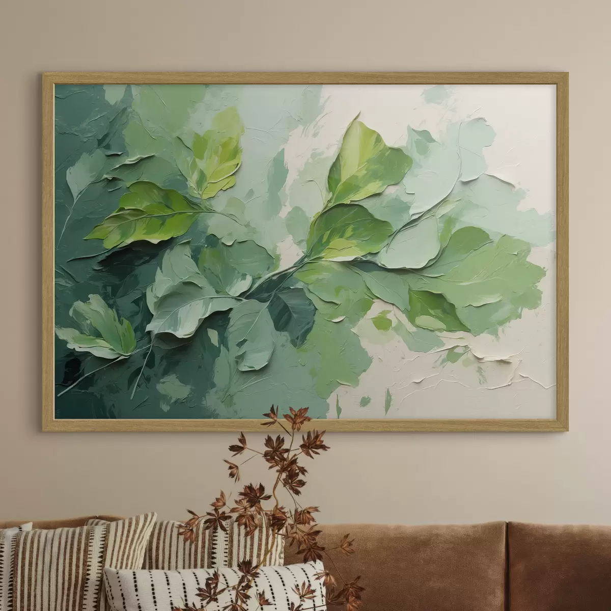 Poster Ramo con foglie verdi in stile pittura ad olio f44075