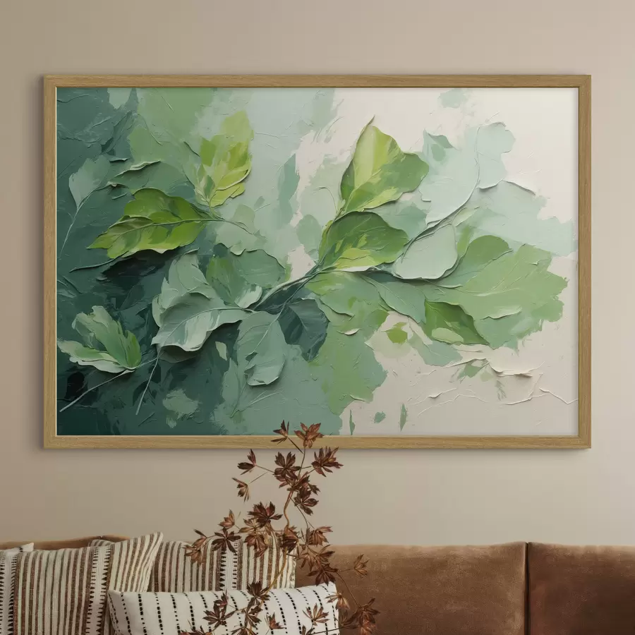 carta da parati Ramo con foglie verdi in stile pittura ad olio nr. f44075