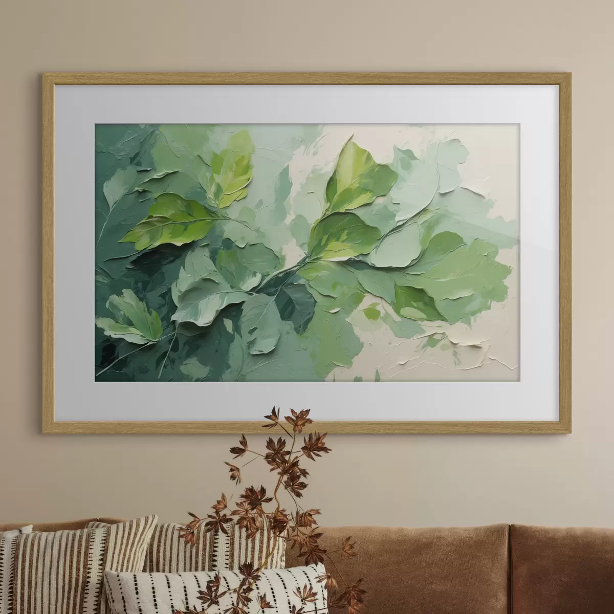 Poster Ramo con foglie verdi in stile pittura ad olio f44075