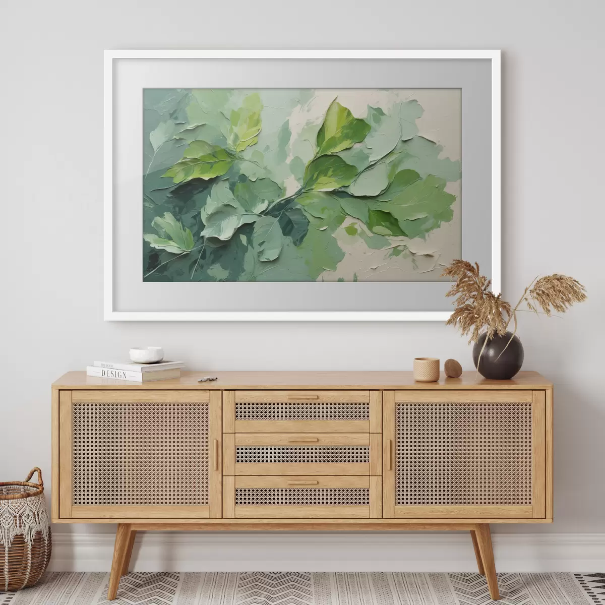 Poster Ramo con foglie verdi in stile pittura ad olio f44075