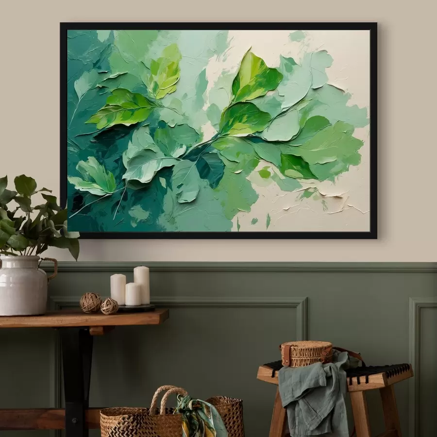 carta da parati Ramo con foglie verdi in stile pittura ad olio nr. f44075