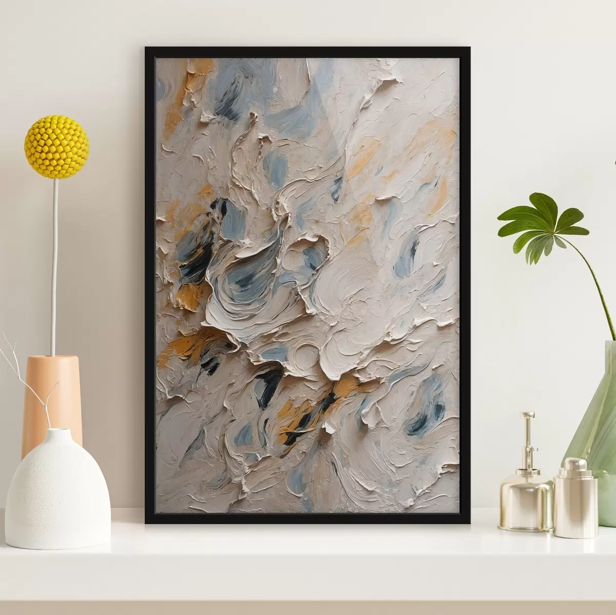 Poster Pittura ad olio astratta con colori bianchi e blu f44078