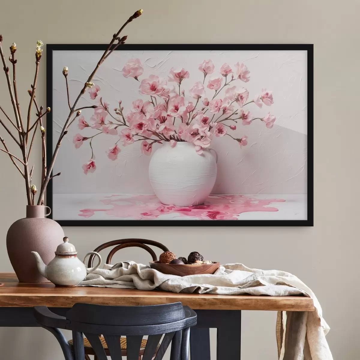Poster Fiori rosa in vaso grande bianco f44081