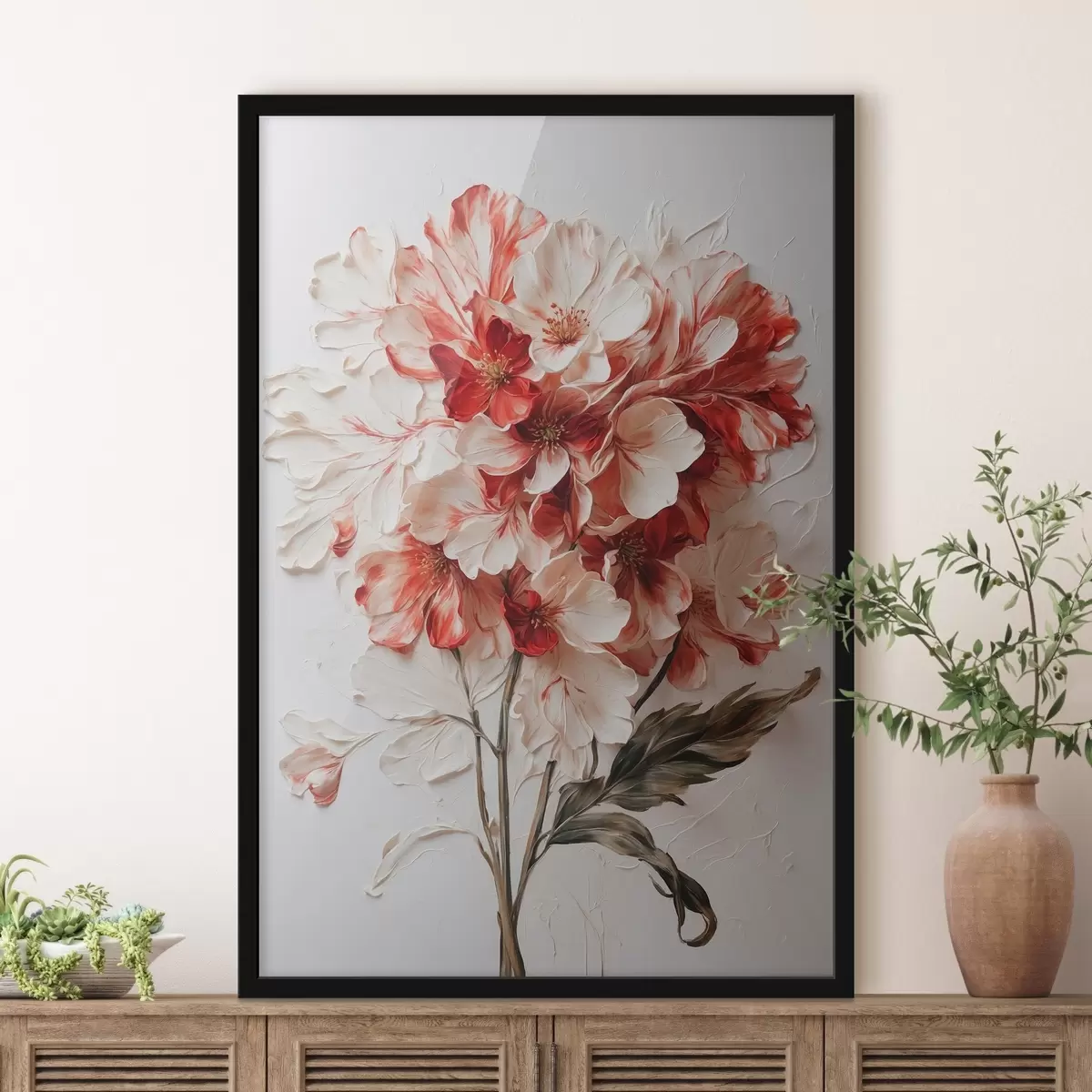 Poster Fiori rossi e bianchi in stile pittura ad olio f44090