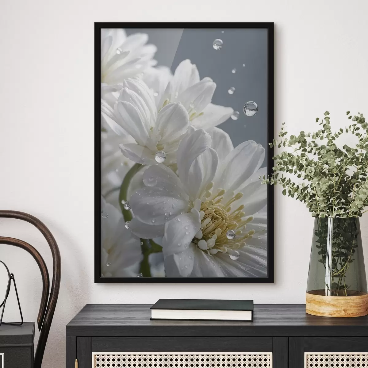 Poster Fiori bianchi con rugiada f44100