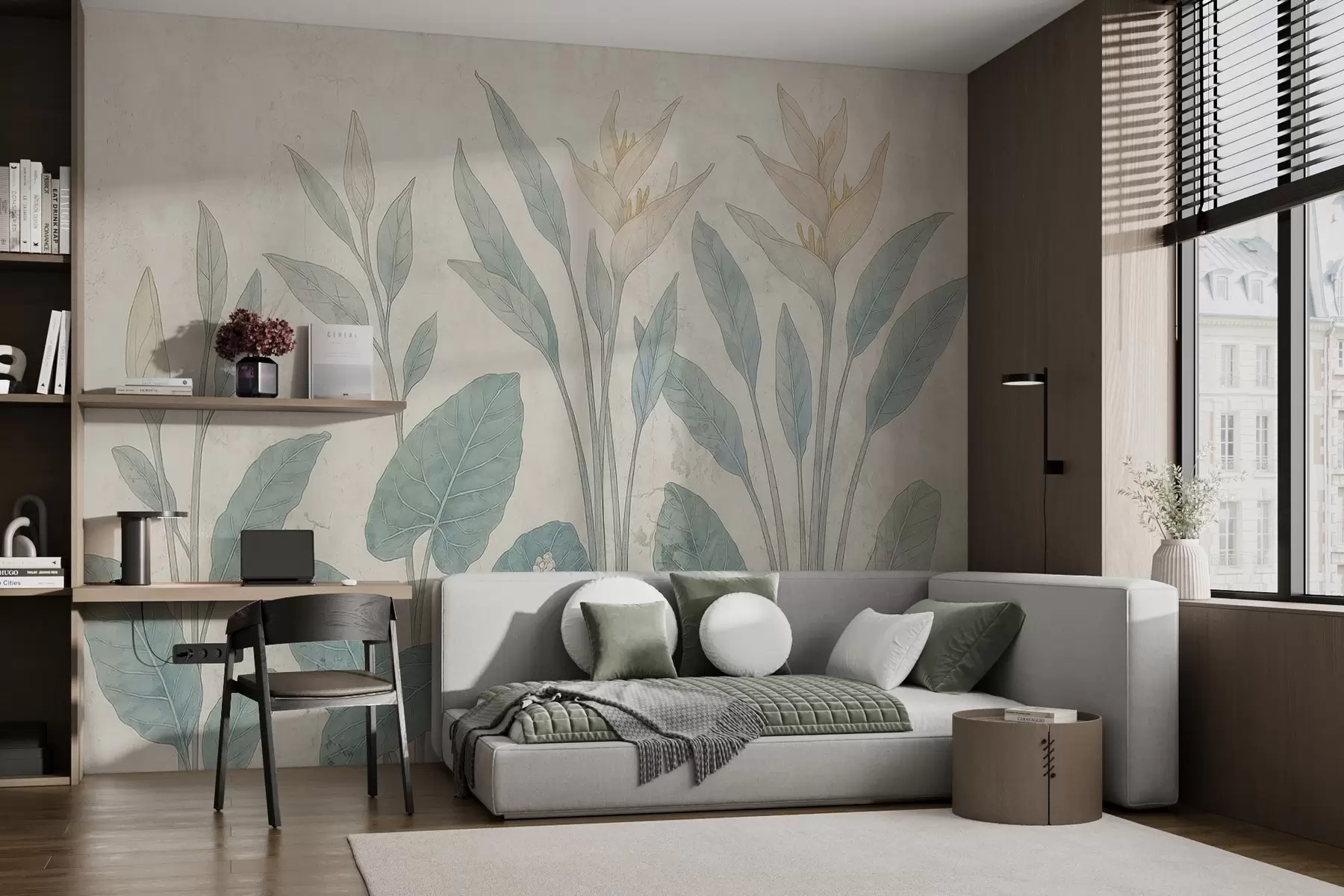 carta da parati Foglie grunge su un vecchio muro nr. w03823