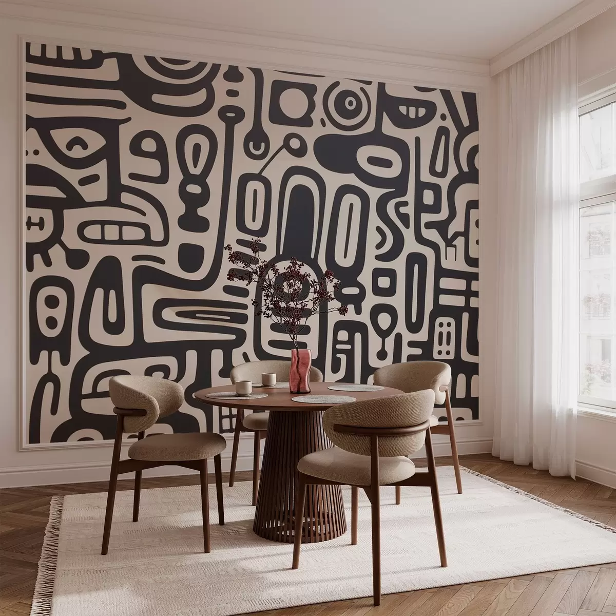 carta da parati Graffiti grigi su sfondo beige nr. w03834